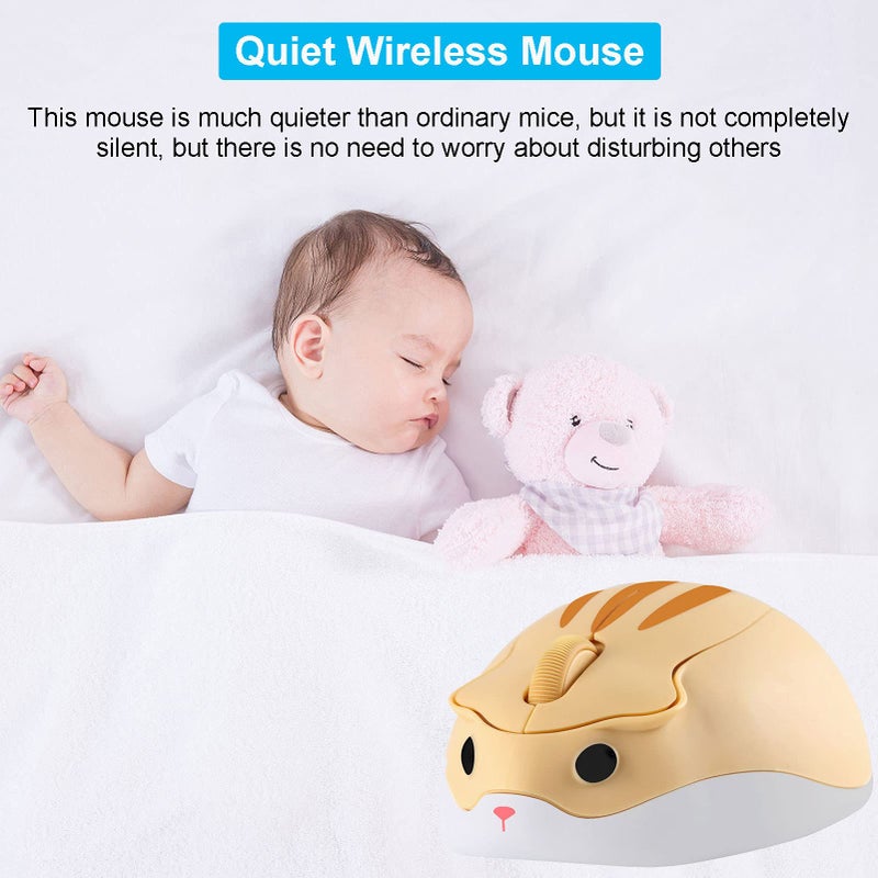 CHUYI Hamster Wireless Mouse, Cute Animal Optical Aesthetics Silent Mouse Portable Cordless Mute Mice for Travel School Office for Computer Laptop PC (Yellow) - Image 3